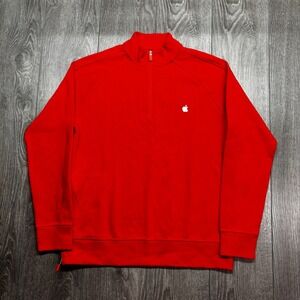 Apple Store Logo Employee Pullover Adult Med Red Quarter Zip Jacket Sweatshirt
